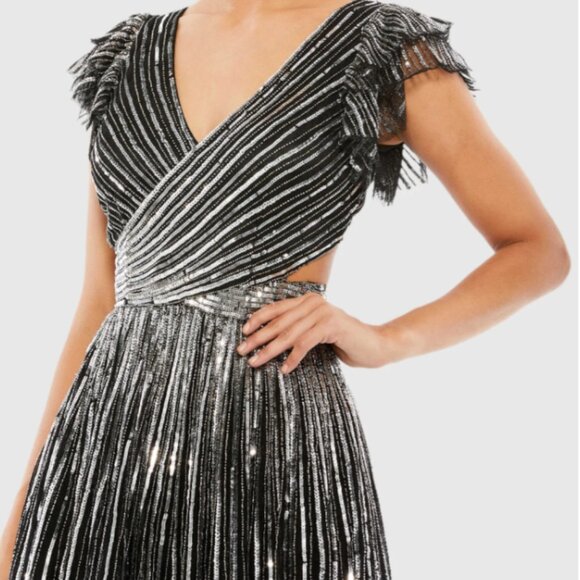 NEW MAC DUGGAL Sequined Cut Out Ruffled Cap Sleeve Lace Up Gown SIZE 8#2413* - Picture 4 of 10